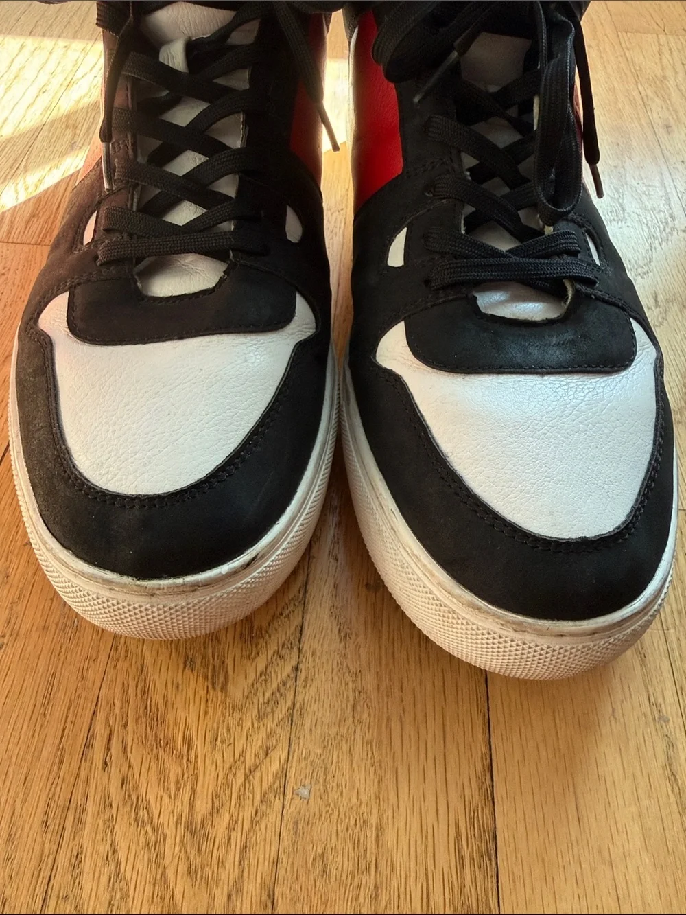 Guess Sz 13 Men's High-Top Sneakers in Red, Black & White